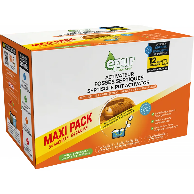Activator septische putten 12 maanden Maxi Pack, 54 zakjes × 25 g
